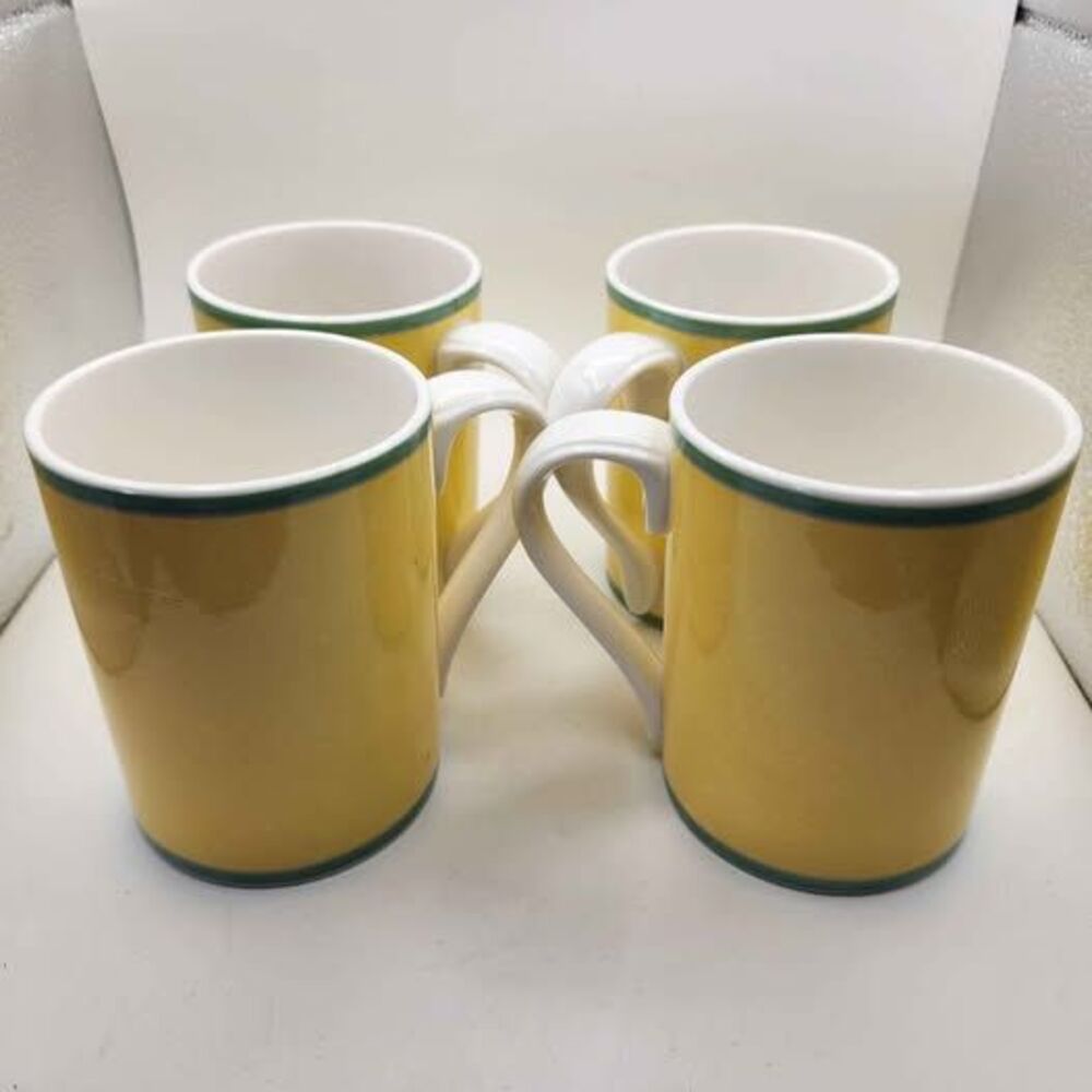 Vintage Fitz & Floyd "Correlations" Yellow Mugs - Set of 4 Brand New in Box